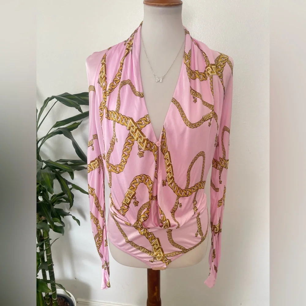 Versace Chain Pink loose long sleeve bodysuit - Picture 7 of 16